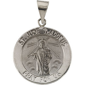 14K White Gold Hollow Round Saint Jude Thaddeus Medal