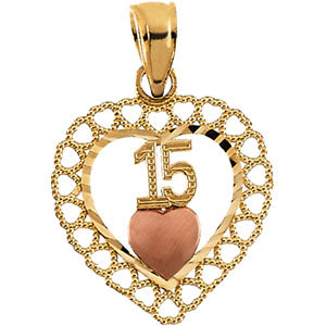 14KY_14KR Tt 15Th Birthday Heart Pendant at Catholic Shop