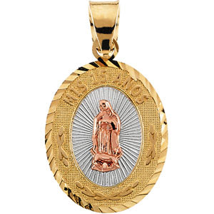 14K Yellow Gold Tricolor Oval Mis 15 Anos Meda