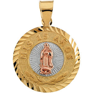 14K Yellow Gold Tricolor Round Mis 15 Anos Pendant