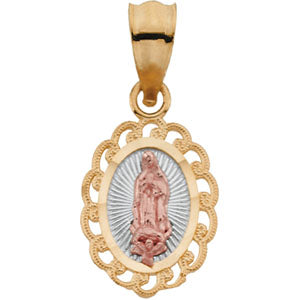 14K Yellow Gold Tri Ldy/Guadalupe Oval Pendant at Catholic Shop