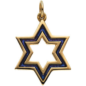 14K Yellow Gold Star Of David With Blue Enamel