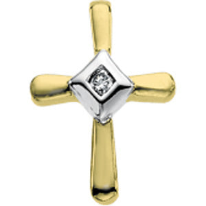 14K Yellow Gold 14Ky Rhod Pltd Diamond Unity Cross