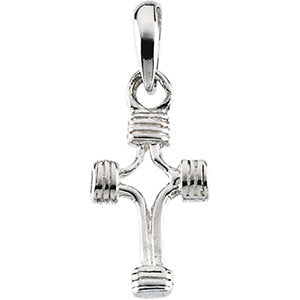 14K White 14.75x10 MM Tubular Cross Pendant