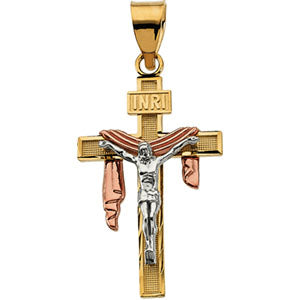 14K Yellow Gold Tricolor Crucifix with Shroud Pen