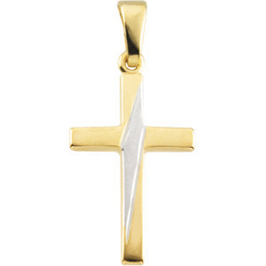 14K Yellow Gold/White Two-Tone Cross Pendant at Catholic Shop