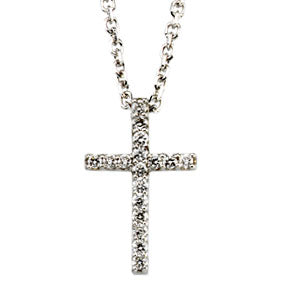 White Gold Tiny Diamond Cross at Catholic Shop
