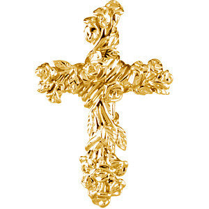 14K Gold 26.5x17.5 MM Floral-Inspired Cross