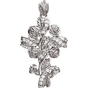 14K White .14 CTW Diamond Floral-Inspired Cross Pendant