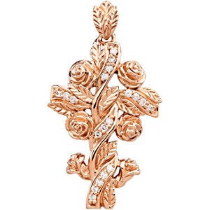 14K Rose .14 CTW Diamond Floral-Inspired Cross Pendant