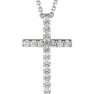 14K White 1/4 CTW Petite Diamond Cross 18" Necklace