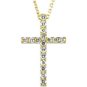 14K Gold 1/4 CTW Petite Diamond Cross 18" Necklace