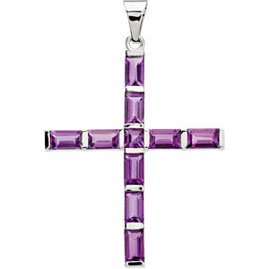 14K White Amethyst Cross Pendant