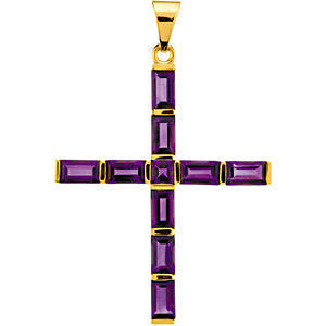 14K Gold Amethyst Cross Pendant