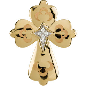 14K Yellow Gold Engraved Diamond Cross