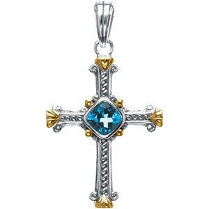 Sterling Silver & 14K Yellow Gold Gen Swiss Blut Topaz Cross Pen at Catholic Shop
