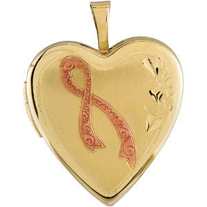 14K Gold Gold-Plated Sterling Silver Breast Cancer Awareness Heart Locket