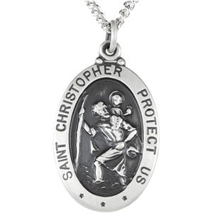 Sterling Silver Saint Christopher Pendant with Chain