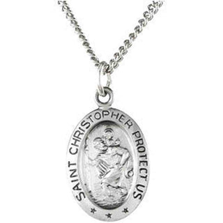 Sterling Silver Oval St. Christopher Pendant Medl with Chain