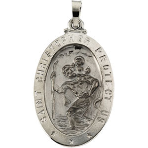 14K White Gold Saint Christopher Pendant