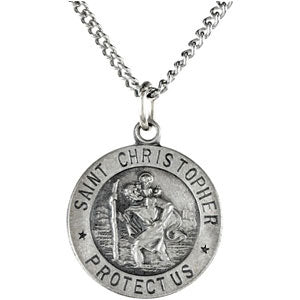 Sterling Silver Round St. Christopher Pendant Pendant with Chain