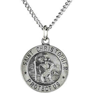 Sterling Silver Round St. Christopher Pendant Medal with Chain at Catholic Shop