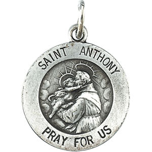 Sterling Silver Round St Anthony Pendant Medal with Chain at Catholic Shop