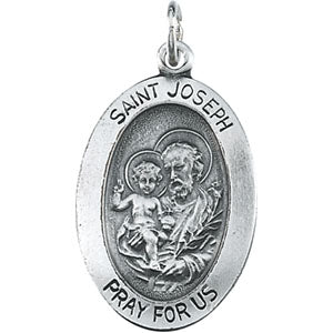 Sterling Silver Oval St. Joseph Pendant Pendant with Chain