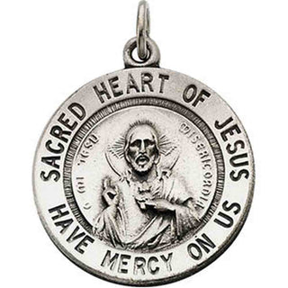Sterling Silver Round Sacred Heart Of Jesus Pendant Pendant with Chain