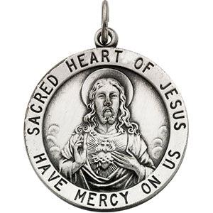 Sterling Silver Round Sacred Heart Of Jesus Pendant Pendant with Chain