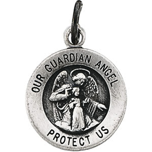 Sterling Silver Round Guardian Angel Pendant Medal with Chain at Catholic Shop