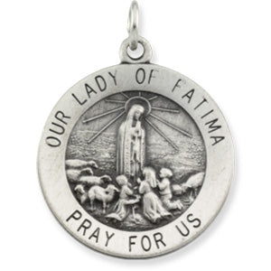 Sterling Silver Round Our Lady Of Fatima Pendant Med with Chain at Catholic Shop