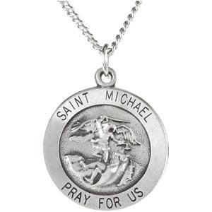 Sterling Silver Round St. Micheal Pendant Medal with Chain at Catholic Shop