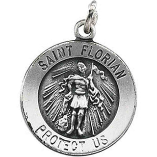 Sterling Silver Round St. Florian Pendant Pendant with Chain