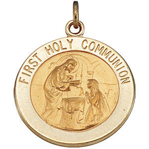 14K Gold 18 MM First Communion Medal