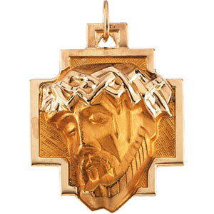 14K Yellow Gold Head Of Jesus with Crown Cross Pe