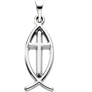 10K Yellow 14x6mm Fish with Cross Pendant