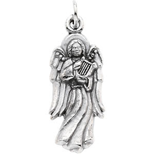 Sterling Silver 21x9 MM Angel with Harp Pendant