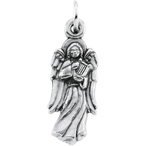 14K White Gold Angel with Harp Pendant