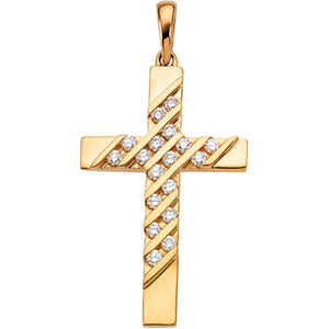 14K Yellow Gold Cross Pendant with Diamond