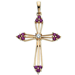 14K Gold Ruby & .04 CTW Diamond Cross Pendant