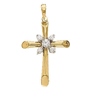 14K Yellow Gold Cross Pendant with Diamond