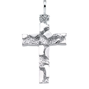 14K White Gold Nugget Cross Pendant at Catholic Shop
