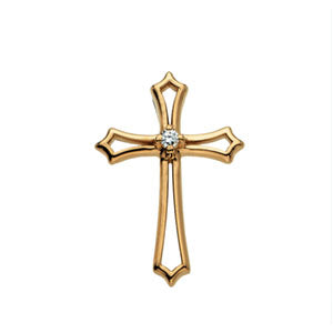 14K Yellow Gold Cross Pendant with Diamond