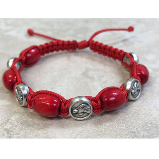 4-pack - Red Wood with Divine Mercy Medals Slip Knot Bracelet