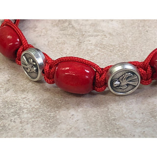 4-Pack - Red Wood with Divine Mercy Medals Slip Knot Bracelet