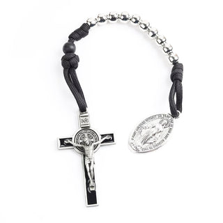 One-Decade Paracord Pocket Rosary - Black & Chrome - main product image | CatholicShop.com