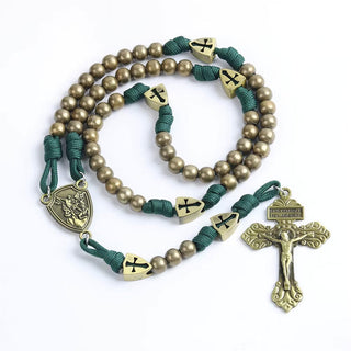 Rugged St. Michael the Archangel Rosary with Cross Shield Beads - Prayer Soldier Green - main product image | CatholicShop.com