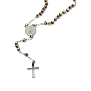 Traditional Tri Tone Rosary Necklace Five Decade Catholic Prayer Beads 3 mm