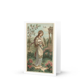 Pet Sympathy Card - St. Agnes with Lamb Vintage Holy Card: front